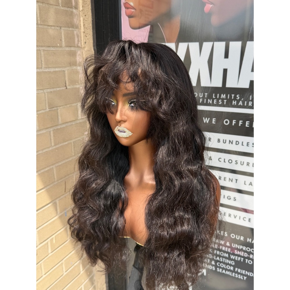 20" Virgin Cambodian Straight Fringe Bang- Human Hair Transparent 13*6 Lace Wig - Picture 2 of 3
